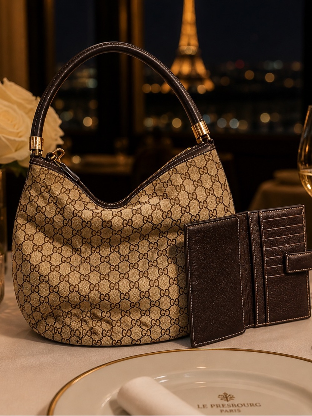 Authentic Gucci Beige GG Canvas Shoulder Hobo with matching wallet - Picture 5 of 10